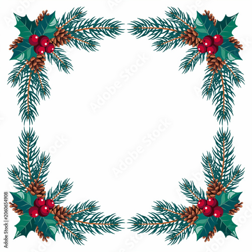 Christmas wreath corner with pine, holly, and berries