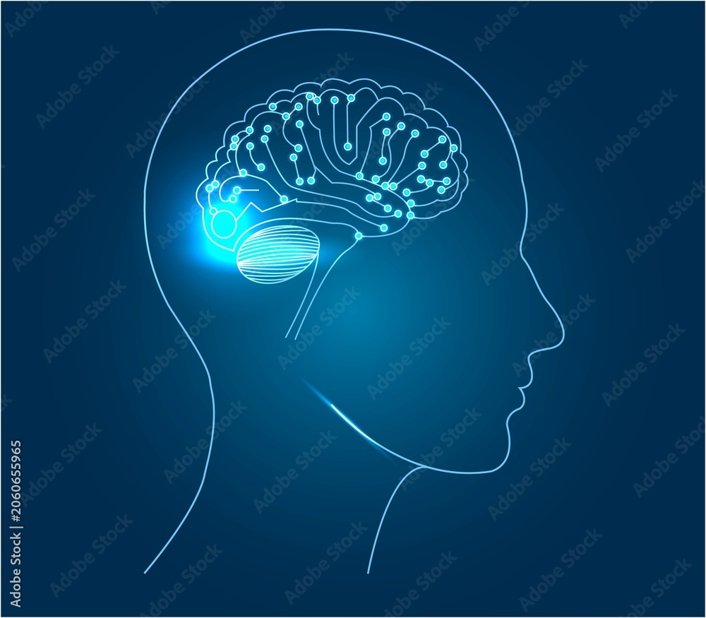 Obraz premium Artificial Intelligence Brain Inside Human Head Silhouette Digital Neural Network Brain Technology Concept Illustration AI Powered Human Brain with Glowing Neural Connections Futuristic Artificial Int