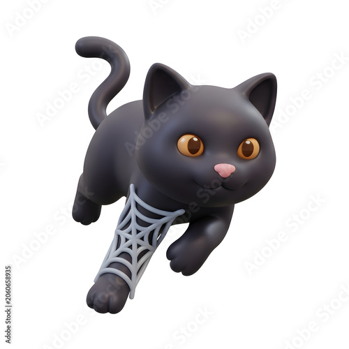 Cartoon Black Cat with Spiderweb