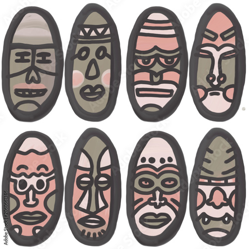 Hand Drawn Tribal Mask Collection – Ethnic African Inspired Decorative Faces