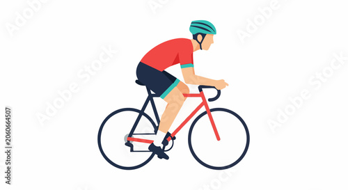 A cyclist in a red jersey rides a bike