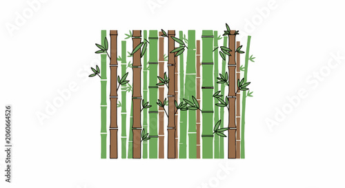 A digital illustration of green and brown bamboo stalks with leaves on a white background