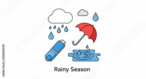 A graphic illustration depicting a rainy scene