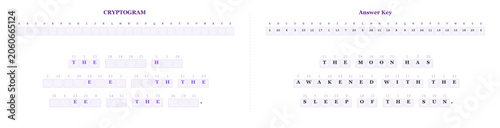 Fotografie Halloween cryptogram puzzle with hidden messages in purple text