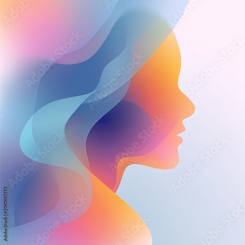 Abstract Profile of a Woman with Vibrant Gradient Waves.