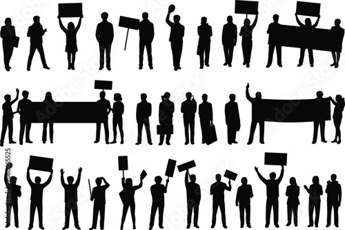 Foto Silhouettes Of People Protesting With Banners And Signs On White Background Keyw
