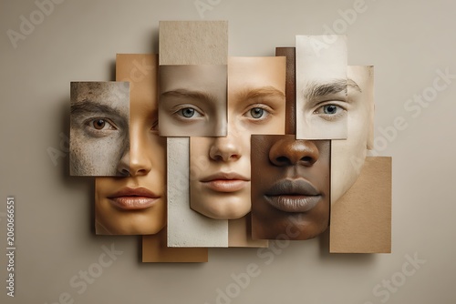 Collage of Diverse Human Faces Representing Unity and Diversity.