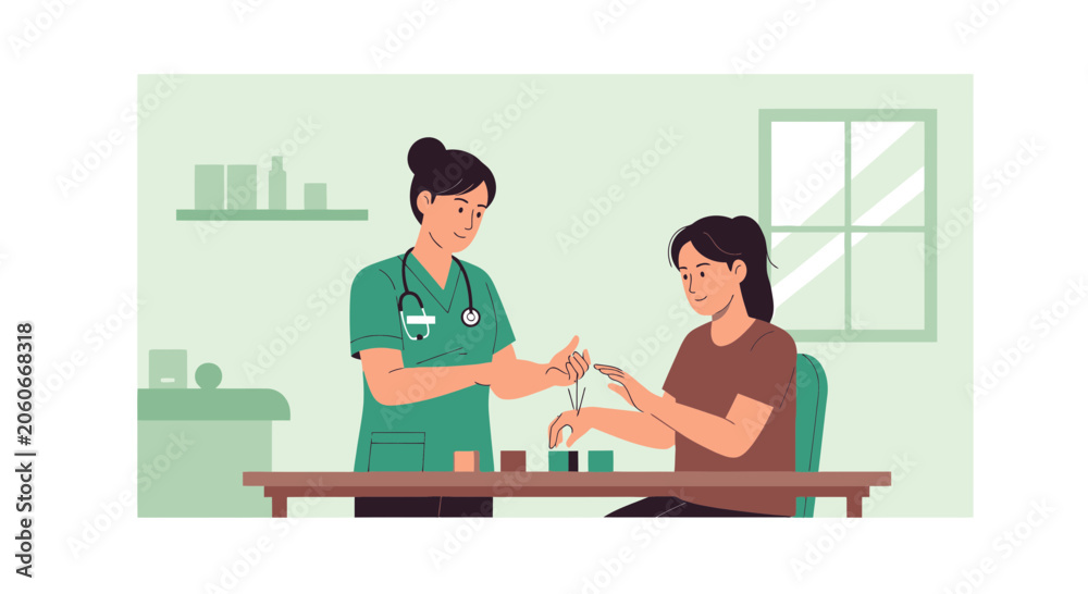 Fototapeta premium Therapist assisting patient with rehabilitation exercise, patient with caregiver