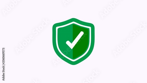 Green shield icon with white checkmark symbol, a simple graphic representing secure safety and protection. Suitable for digital security concepts.