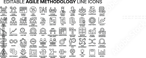 Obraz na płótnie Editable Agile Methodology Line Icons Set