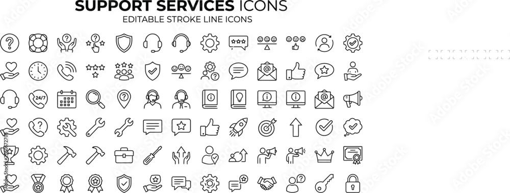 Fototapeta premium Support Services Line Icons - Customer Service & Helpdesk Vector Set