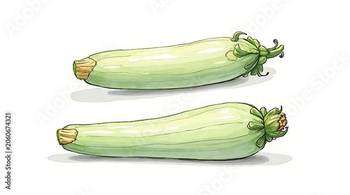 Two Pale Green Zucchini Squash Arranged on Clean White Background