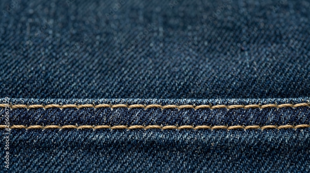 Obraz premium Blue denim jeans fabric texture with yellow stitching