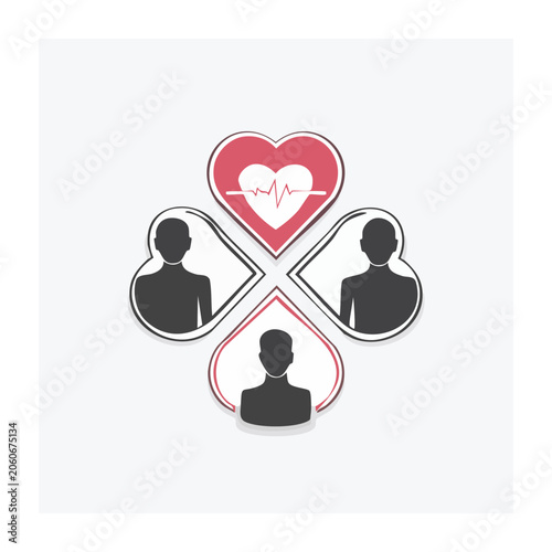 Heart with People Silhouettes and Heartbeat Line