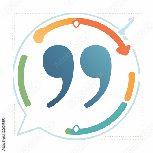 Quotation Mark Icon with Speech Bubble and Colorful Arrows