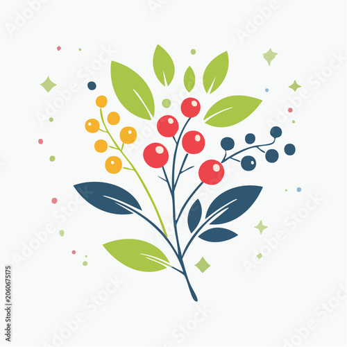 Stylized Berry and Leaf Illustration