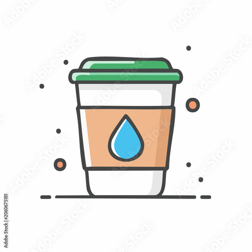 Stylized Icon of a Disposable Coffee Cup with Water Drop Symbol