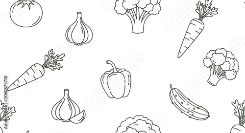 Fotografie Hand drawn vegetables pattern seamless background illustration.