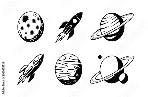 Space illustration featuring planets and rockets in solar system Untitled-2.eps