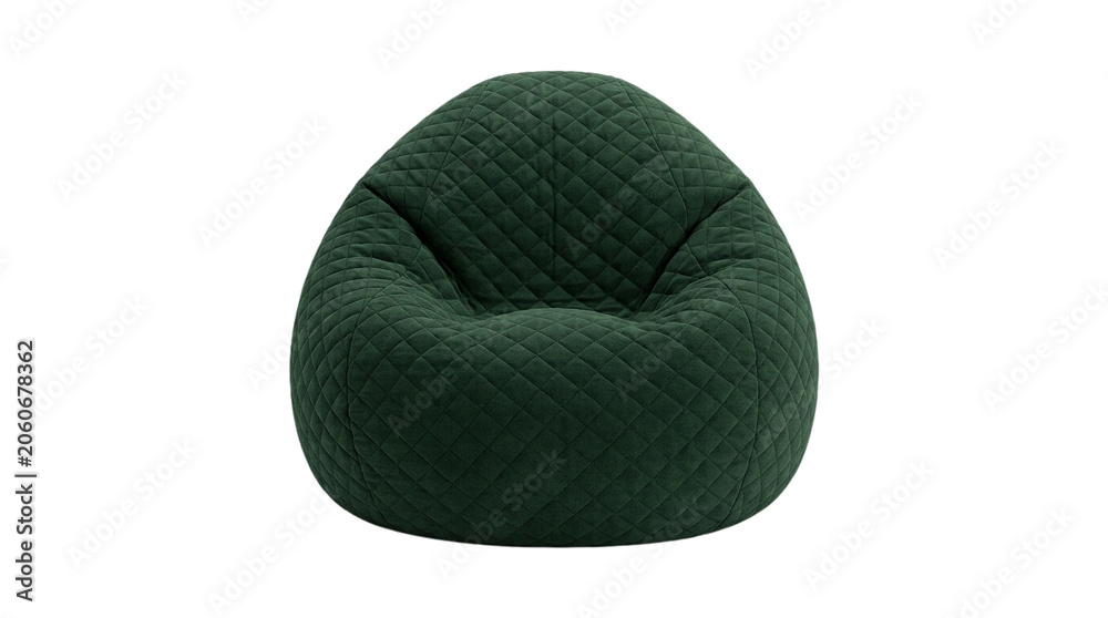 Naklejka premium Dark green quilted bean bag chair for modern home interior isolated on a clean white background