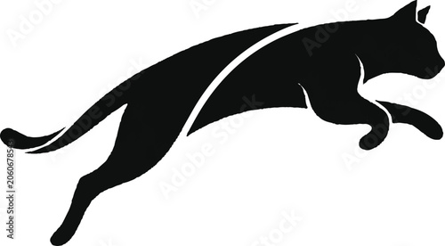 Black cat silhouette, running cat icon, feline vector, animal design element