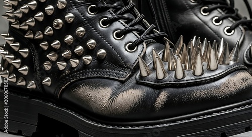 Black leather combat boots featuring sharp silver metal spikes