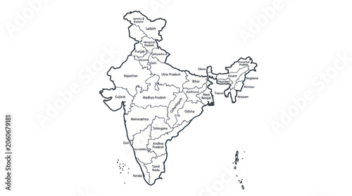 Outline Map of India with States and Union Territories