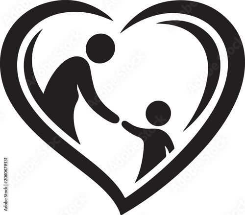 Caring adult holding a child inside a heart shape