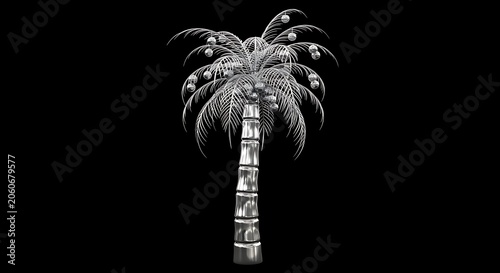 Monochrome illustration of a stylized palm tree with spiral trunk