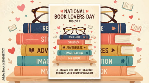 National Book Lovers Day, book stack, reading celebration, literacy promotion, colorful books
