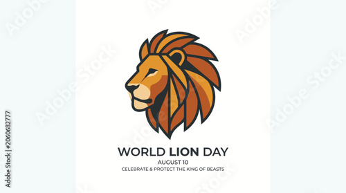 Photography World Lion Day illustration with majestic lion head and text