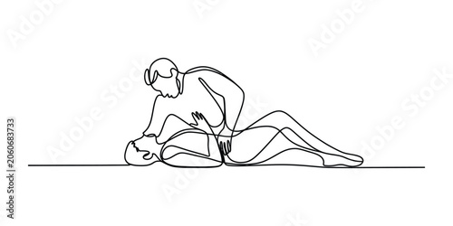 Foto Continuous single line drawing of a romantic couple lying down and embracing eac