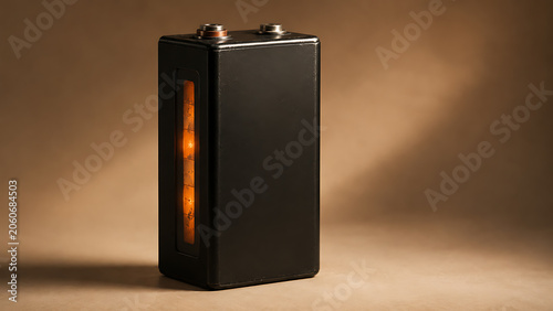 Industrial battery cell depletion concept showing fading orange internal glow with industrial depletion electronics technology hardware capacity electrical efficiency