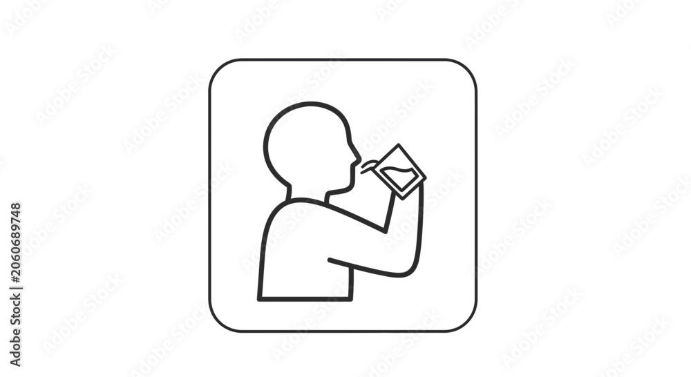 Fototapeta premium Person Drinking Water from Glass, Hydration and Health Icon