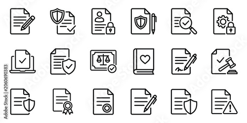 Фотография Set of business and legal contract document line icons with document contract bu