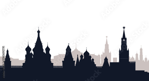 Moscow Skyline Silhouette with Red Square Buildings