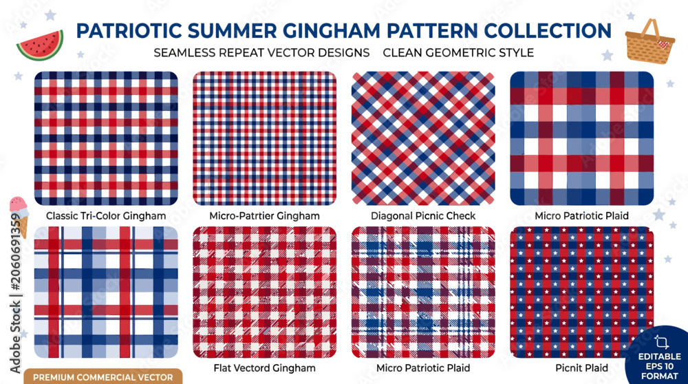 Fototapeta premium Vibrant geometric patterns unfold in a seamless repeat vector design collection for a festive summer celebration.