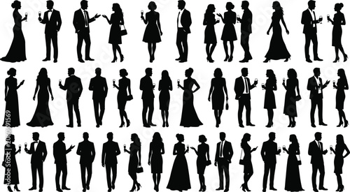 Foto Elegant party guests and cocktail reception silhouette set – formal event and so