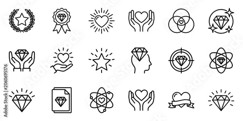 Luxury diamond and gemstone line icons with jewelry icon precious stone gem diamond shape shine gemstone
