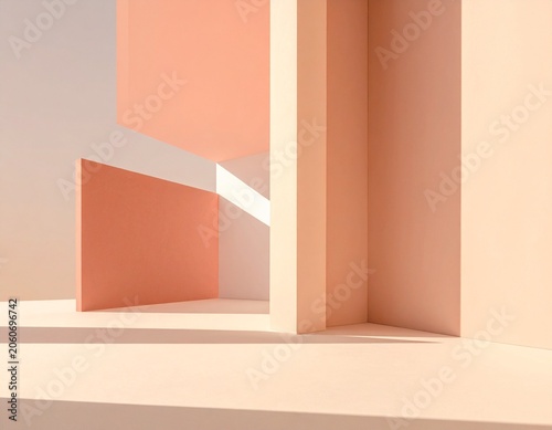 Abstract architectural shapes in warm pastel tones, bathed in soft, natural light