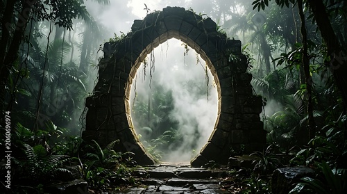 Mysterious circular stone gateway hidden in a dense rainforest