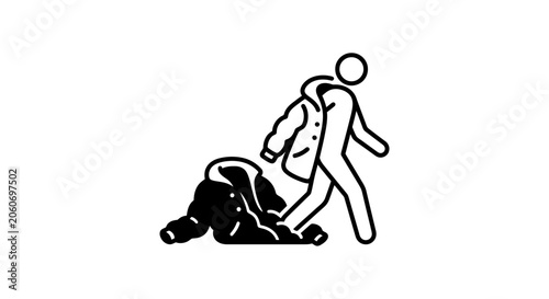 Schilderij op canvas A minimalist line art illustration depicting a person walking away from a discarded jacket on the ground