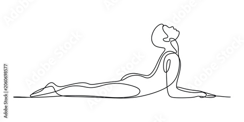 Continuous one line drawing of a woman doing yoga cobra pose Vector, illustration