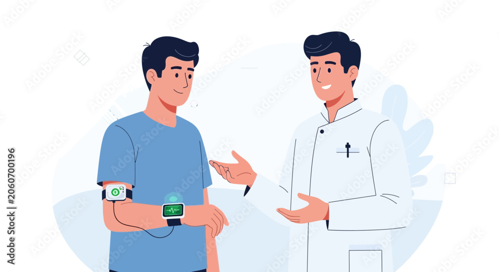 Fototapeta premium Doctor consults patient with wearable health monitor devices