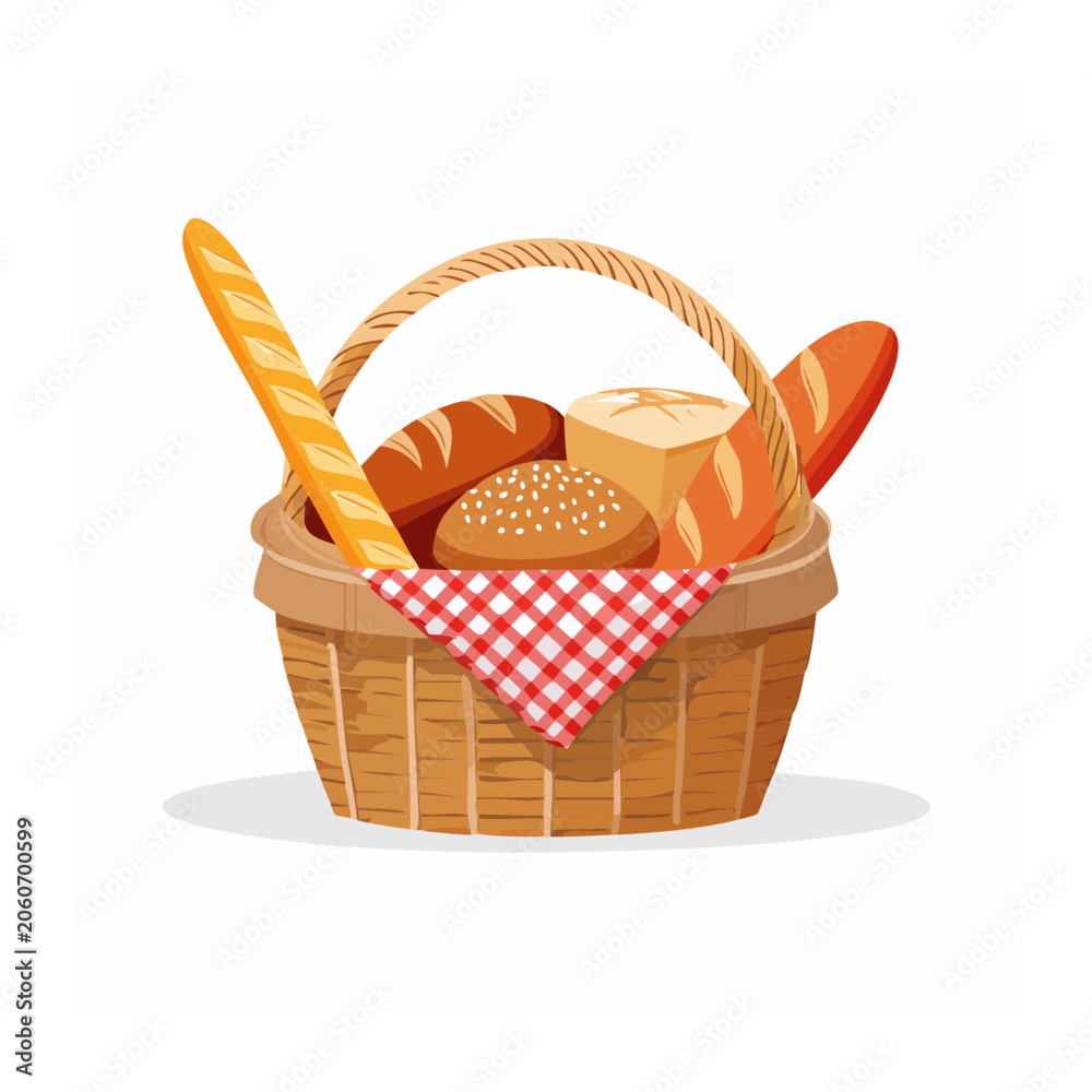 Fototapeta premium Cartoon basket with bananas and strawberries