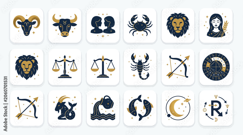 Fototapeta premium Zodiac Signs Icons Set - Astrology Symbols Collection