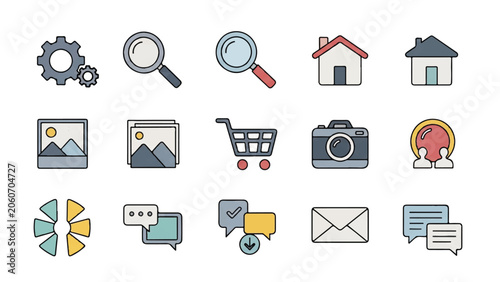Collection of web design icons.