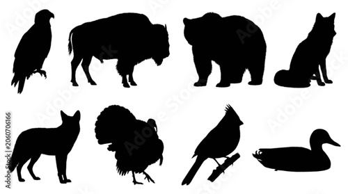 Photography Black silhouettes of various wild animals