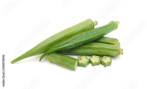Bild auf Leinwand Fresh raw okra isolated on white background, horizontal with copy space