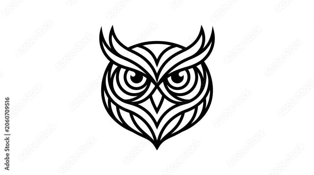 Fototapeta premium Owl Face Line Art Design.